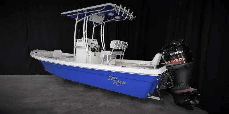 Slide: The Image of 2025 KenCraft 239 Bay Rider Bay boat with Yamaha outboard motor. - 6
