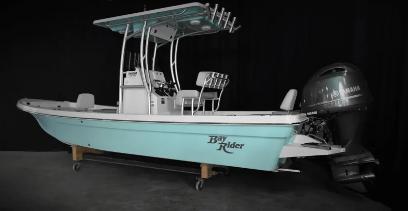 Slide: The Image of 2025 KenCraft 239 Bay Rider Bay boat with Yamaha outboard motor. - 8