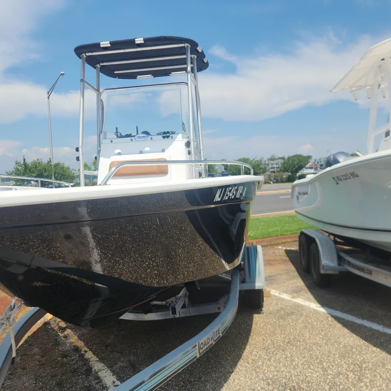 Slide: The Image of 2020 Cape Horn 17 boat on trailer in parking lot. - 2