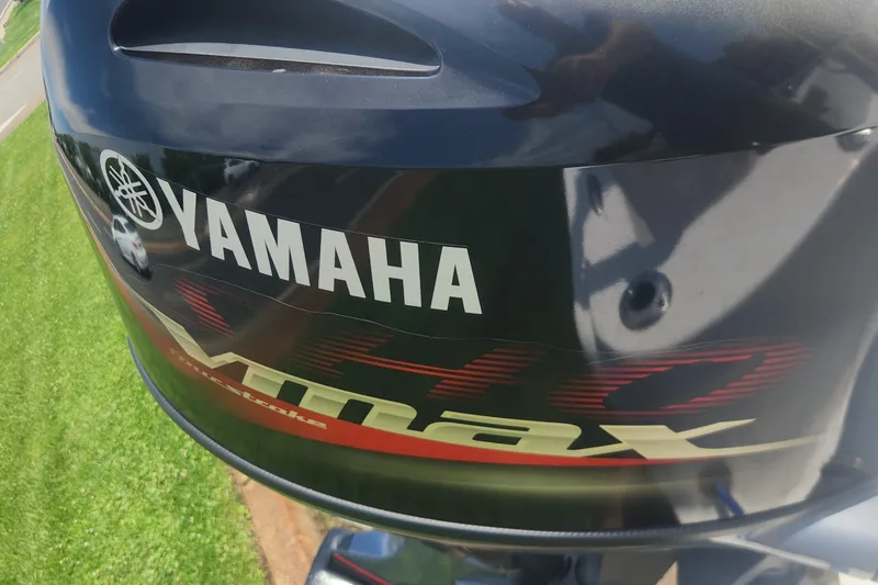 Slide: The Image of Close-up of Yamaha VMAX outboard motor on 2020 Cape Horn 17 boat. - 4
