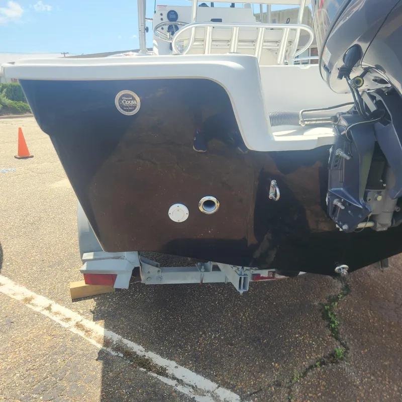 Slide: The Image of 2020 Cape Horn 17 boat on trailer, rear view with motor. - 5