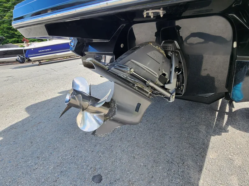 Slide: The Image of Close-up of 2014 Monterey 234 Super Sport boat propeller and stern. - 4