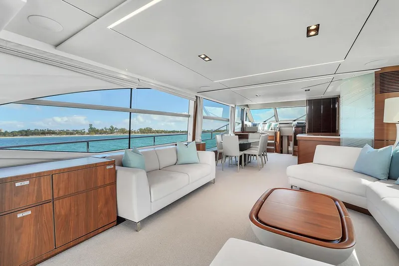 Slide: The Image of Luxurious interior of 2021 Princess Y78 yacht with modern furnishings and ocean view. - 14