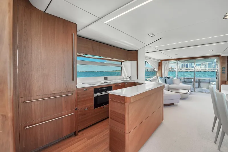 Slide: The Image of Luxurious interior of 2021 Princess Y78 yacht with modern kitchen and scenic ocean view. - 25