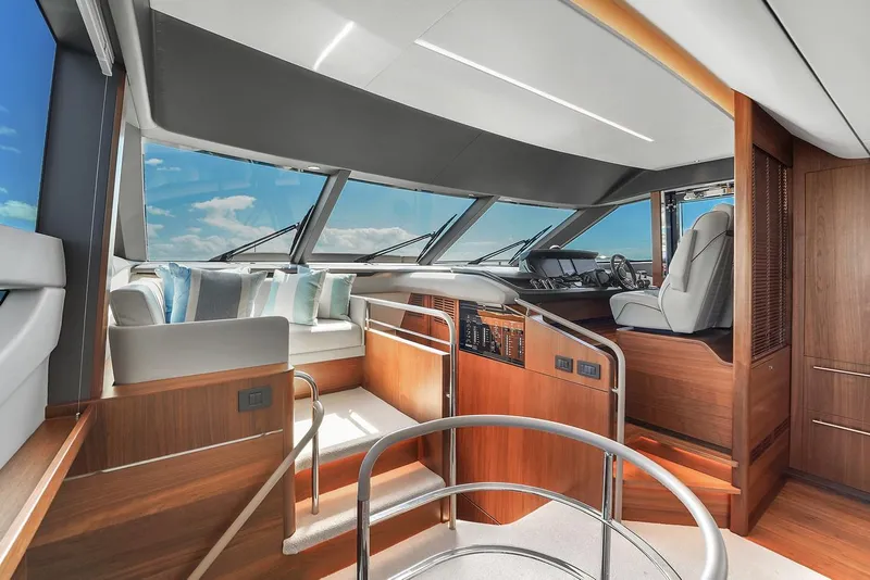 Slide: The Image of Luxurious interior of 2021 Princess Y78 yacht with modern helm and panoramic windows. - 29