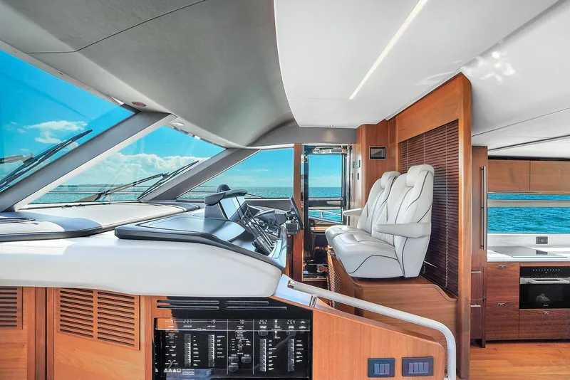 Slide: The Image of Luxurious interior of 2021 Princess Y78 yacht with modern helm and ocean view. - 32