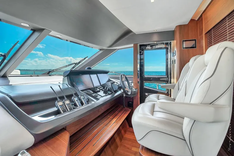 Slide: The Image of Luxurious 2021 Princess Y78 yacht cockpit with modern navigation equipment and ocean view. - 33