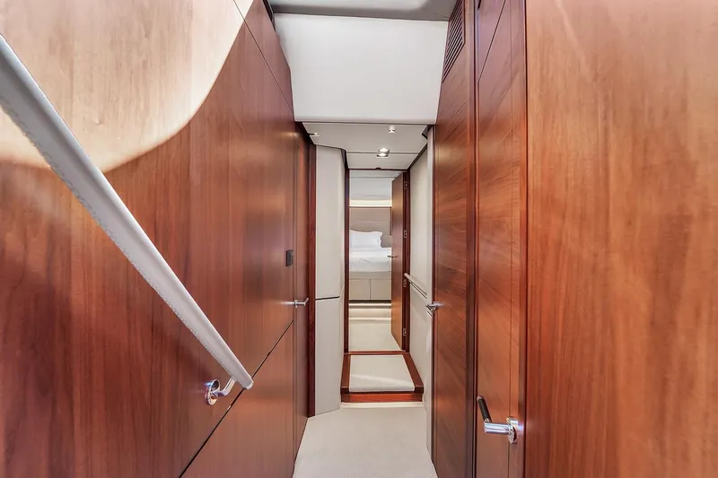 Slide: The Image of Interior hallway of 2021 Princess Y78 yacht with wooden paneling. - 39