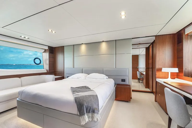 Slide: The Image of Luxurious bedroom on the 2021 Princess Y78 yacht with ocean view. - 40