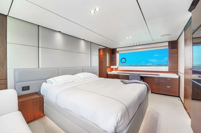 Slide: The Image of Luxurious bedroom interior of 2021 Princess Y78 yacht with ocean view. - 41