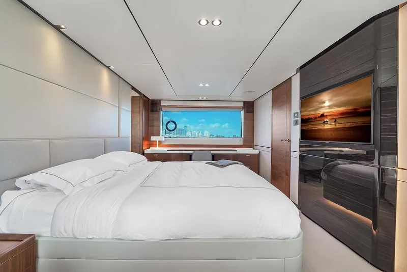 Slide: The Image of Luxurious bedroom interior of 2021 Princess Y78 yacht with ocean view. - 42