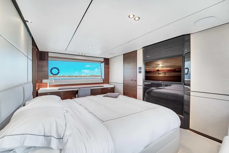 Slide: The Image of Luxurious bedroom interior of 2021 Princess Y78 yacht with ocean view. - 43