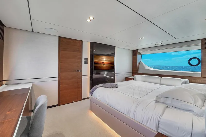Slide: The Image of Luxurious bedroom interior of 2021 Princess Y78 yacht with ocean view. - 44