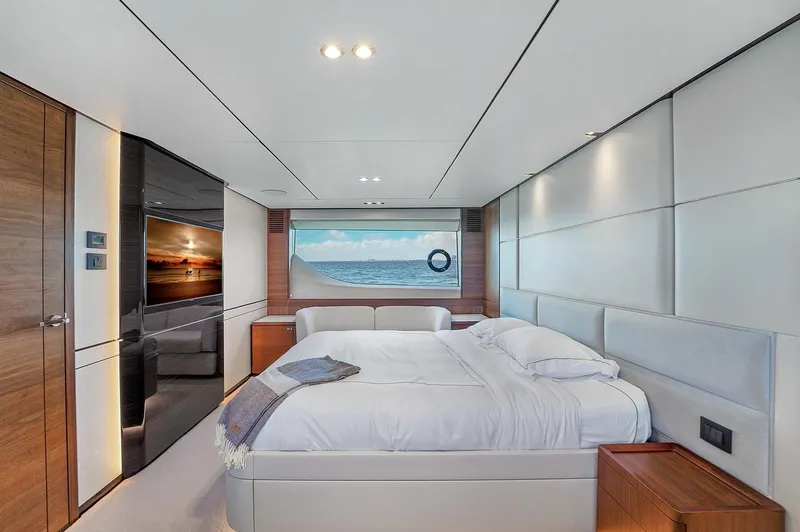 Slide: The Image of Luxurious bedroom interior of 2021 Princess Y78 yacht with ocean view. - 45