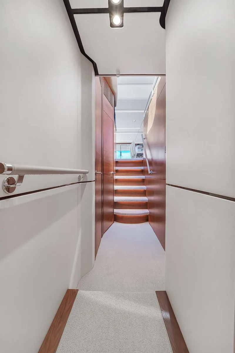 Slide: The Image of Interior hallway of 2021 Princess Y78 yacht with wooden stairs and modern design. - 48