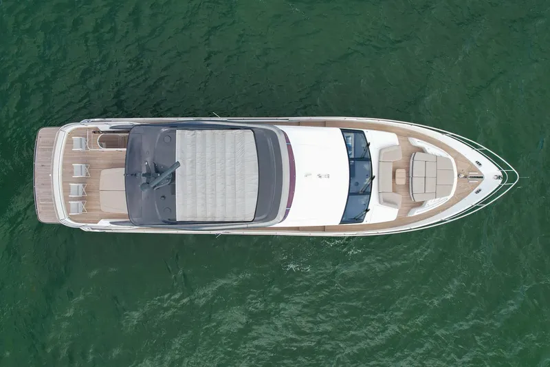 Slide: The Image of Top view of 2021 Princess Y78 luxury yacht on the water. - 8