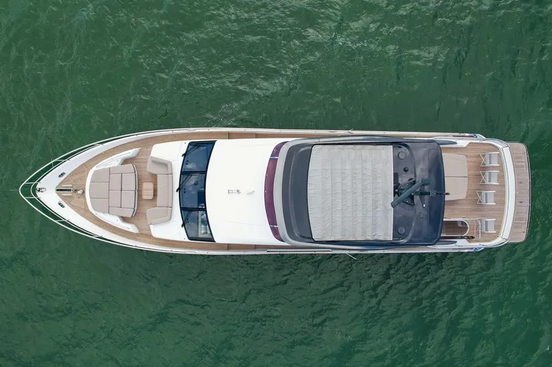 Slide: The Image of Top view of 2021 Princess Y78 luxury yacht on water. - 9
