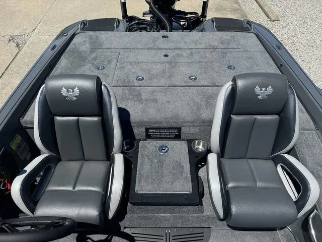 Slide: The Image of 2025 Phoenix Bass Boats 721 ZXL interior with two grey seats and spacious deck. - 21