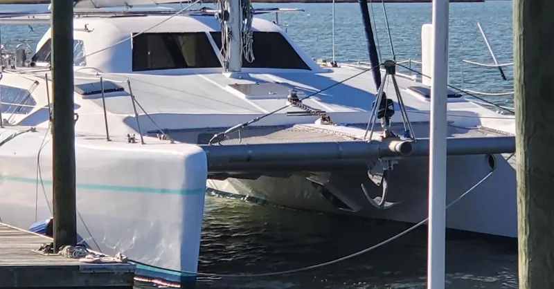 Slide: The Image of Catamaran sailboat Farrier F-41, 2007 model, docked at a marina. - 3