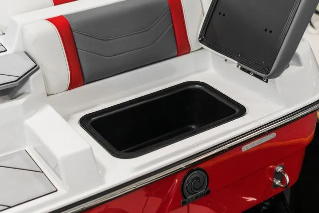 Slide: The Image of 2024 Malibu 23 LSV storage compartment with open hatch. - 11