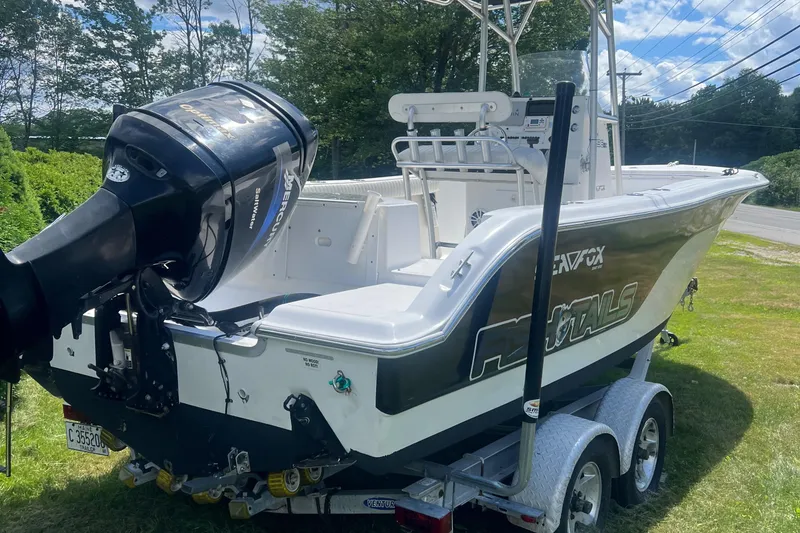 Slide: The Image of 2006 Sea Fox 236 Center Console boat on a trailer, rear view. - 3
