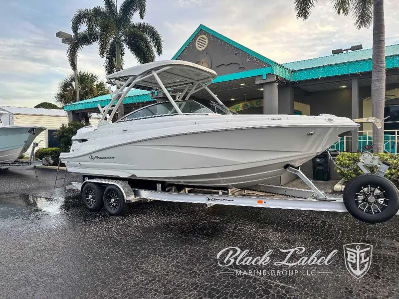 Slide: The Image of 2024 Finseeker 240 DC boat on trailer at Black Label Marine Group. - 17