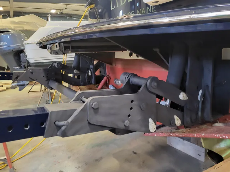 Slide: The Image of 2013 MJM 40z Downeast boat trailer hitch in a garage setting. - 23