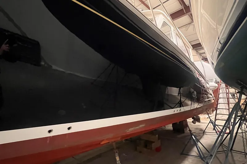 Slide: The Image of 2013 MJM 40z Downeast yacht in storage, side view. - 15