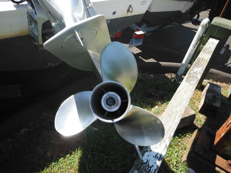 Slide: The Image of Close-up of a 2000 Seaswirl 2300 Walk Around boat propeller. - 6