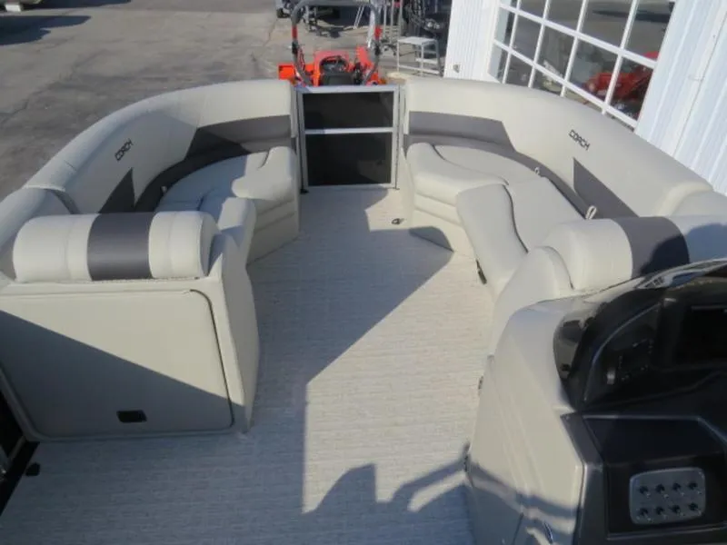 Slide: The Image of 2023 Coach Pontoons 243 RFC interior with spacious seating and modern design. - 14