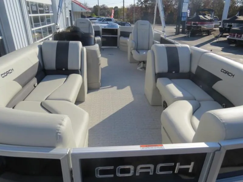 Slide: The Image of 2023 Coach Pontoons 243 RFC interior with spacious seating and modern design. - 16