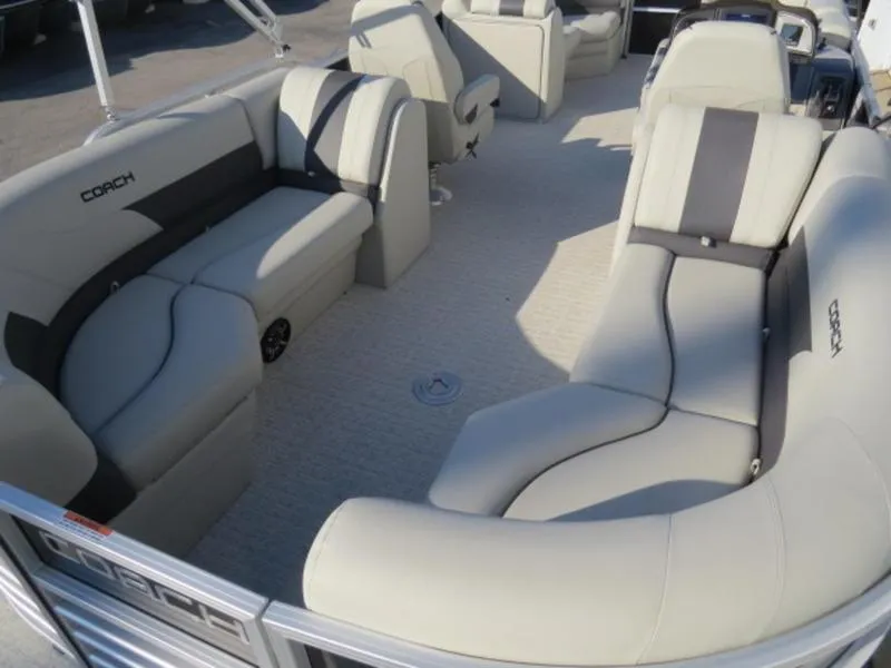 Slide: The Image of 2023 Coach Pontoons 243 RFC interior with luxurious seating. - 8