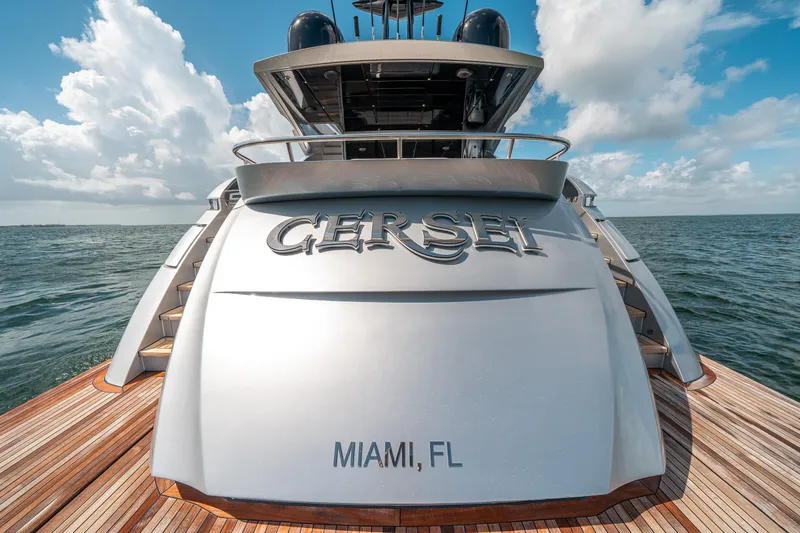 Slide: The Image of Rear view of 2012 Pershing 92 yacht named CERSEI in Miami, FL. - 16