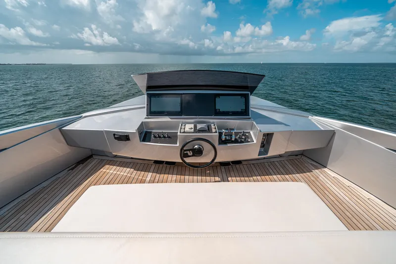 Slide: The Image of Helm station of 2012 Pershing 92 yacht with ocean view. - 32