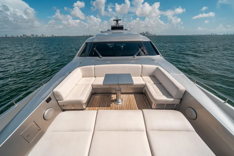 Slide: The Image of Luxurious 2012 Pershing 92 yacht with spacious outdoor seating and ocean view. - 36