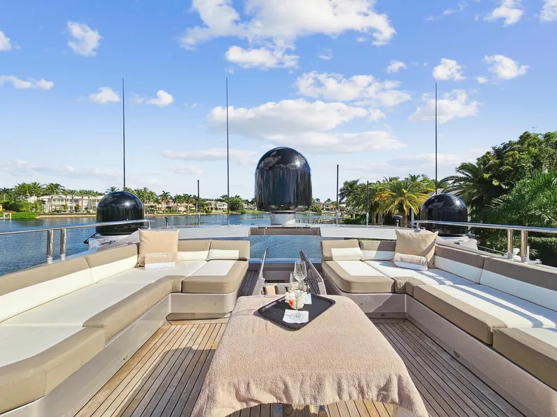 Slide: The Image of Luxurious deck of 2008 Palmer Johnson 120 Sports Cruiser yacht with elegant seating and scenic view. - 19