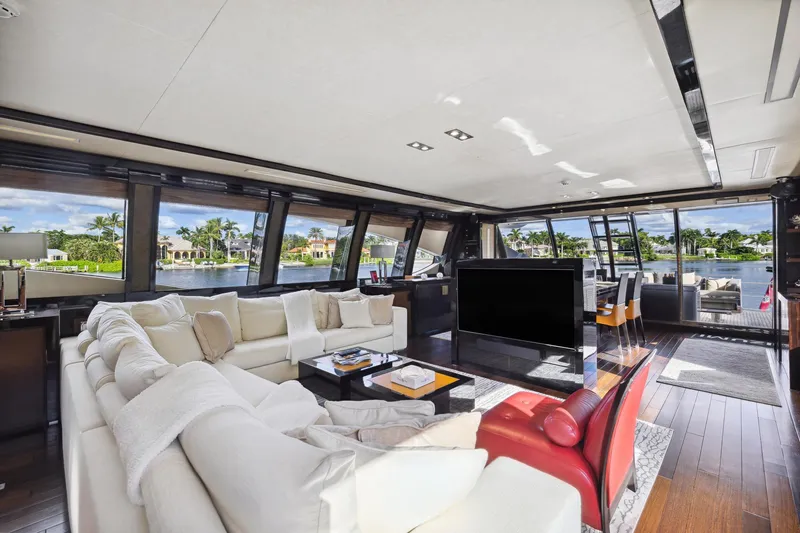 Slide: The Image of Luxurious interior of 2008 Palmer Johnson 120 Sports Cruiser yacht with panoramic windows. - 32