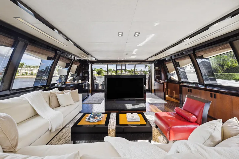 Slide: The Image of Luxurious interior of a 2008 Palmer Johnson 120 Sports Cruiser yacht with modern furnishings. - 33