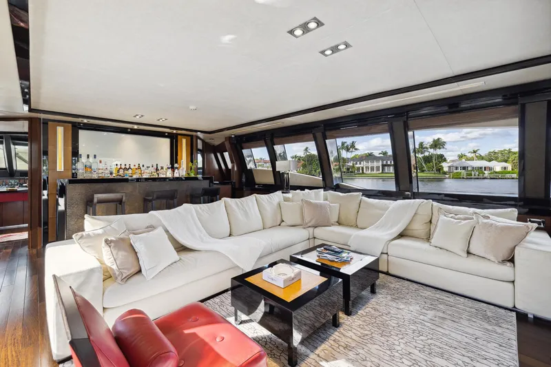 Slide: The Image of Luxurious interior of 2008 Palmer Johnson 120 Sports Cruiser with spacious seating and bar area. - 34