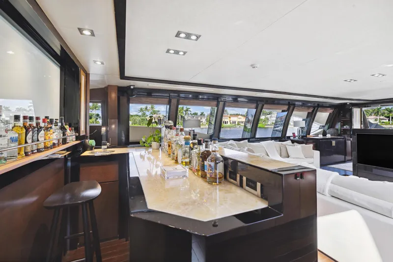 Slide: The Image of Luxurious interior of 2008 Palmer Johnson 120 Sports Cruiser with bar and panoramic windows. - 36