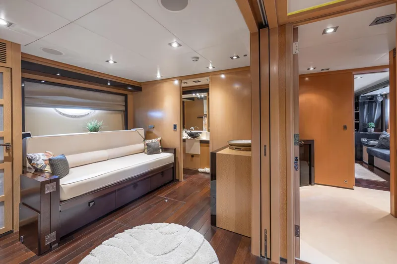 Slide: The Image of Luxurious interior of 2008 Palmer Johnson 120 Sports Cruiser yacht with modern furnishings. - 47
