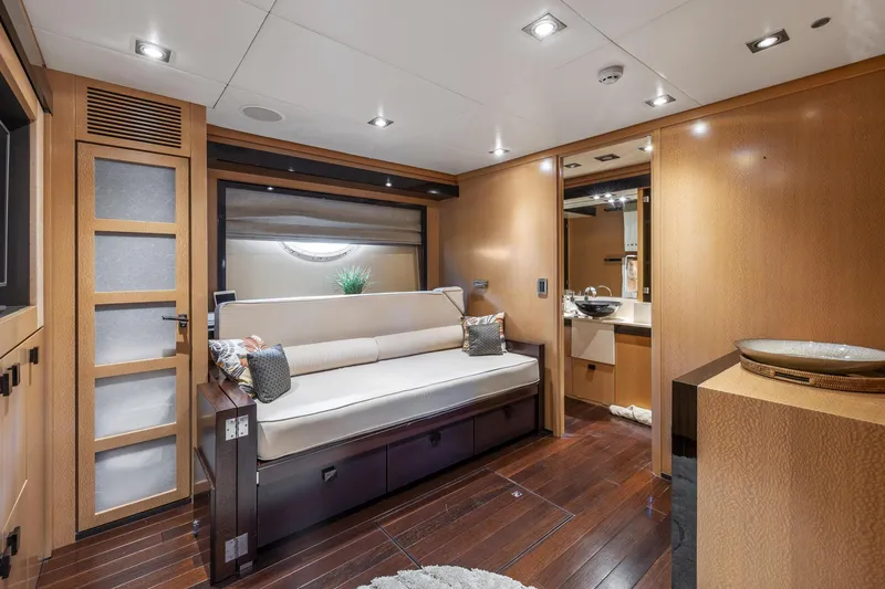 Slide: The Image of Luxurious interior of 2008 Palmer Johnson 120 Sports Cruiser with modern furnishings. - 48