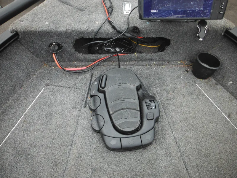 Slide: The Image of 2018 Lund 1625 Fury XL SS boat control panel with foot pedal and wiring. - 24