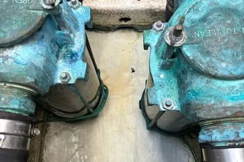 Slide: The Image of Alt text: 2007 Regal 4080 Sportyacht engine components with visible corrosion. - 39