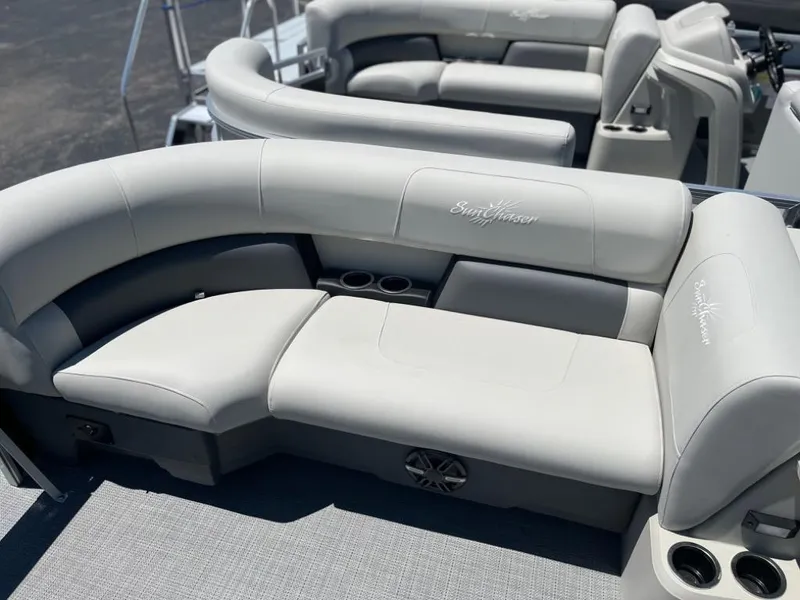 Slide: The Image of 2024 SunChaser Vista Fish 20 pontoon boat with luxurious seating. - 6