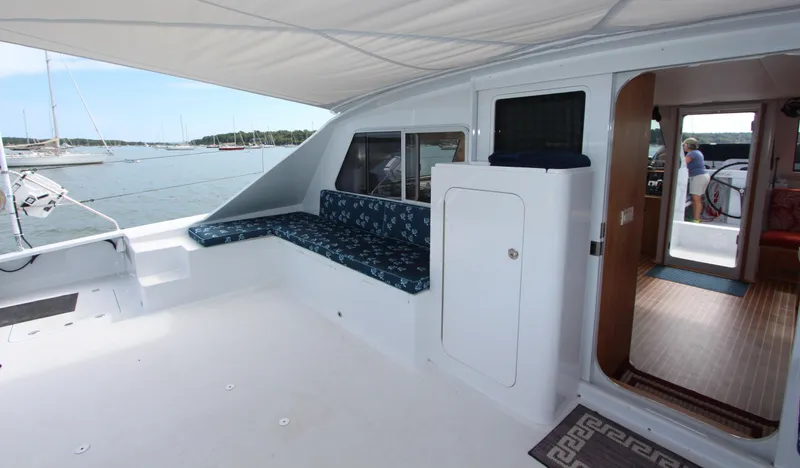 Slide: The Image of Spacious deck area of 2018 Chris White Atlantic 70 "SAPHIRA" yacht with seating and ocean view. - 14