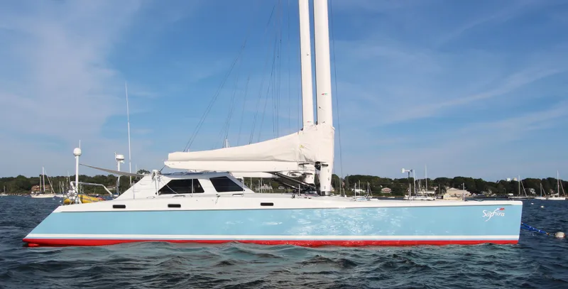 Slide: The Image of Sailing yacht "SAPHIRA," Chris White Atlantic 70, 2018, on calm waters. - 27