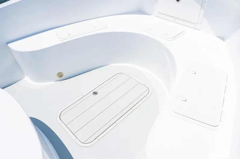 Slide: The Image of Custom 31 boat deck with storage compartments, 2020 model. - 29
