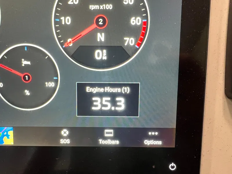 Slide: The Image of Beneteau Gran Turismo 32 dashboard showing 35.3 engine hours, 2023 model. - 8