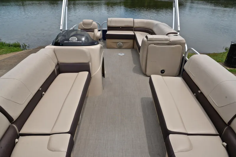 Slide: The Image of 2018 Sun Tracker Party Barge 20 DLX pontoon boat with spacious seating. - 20